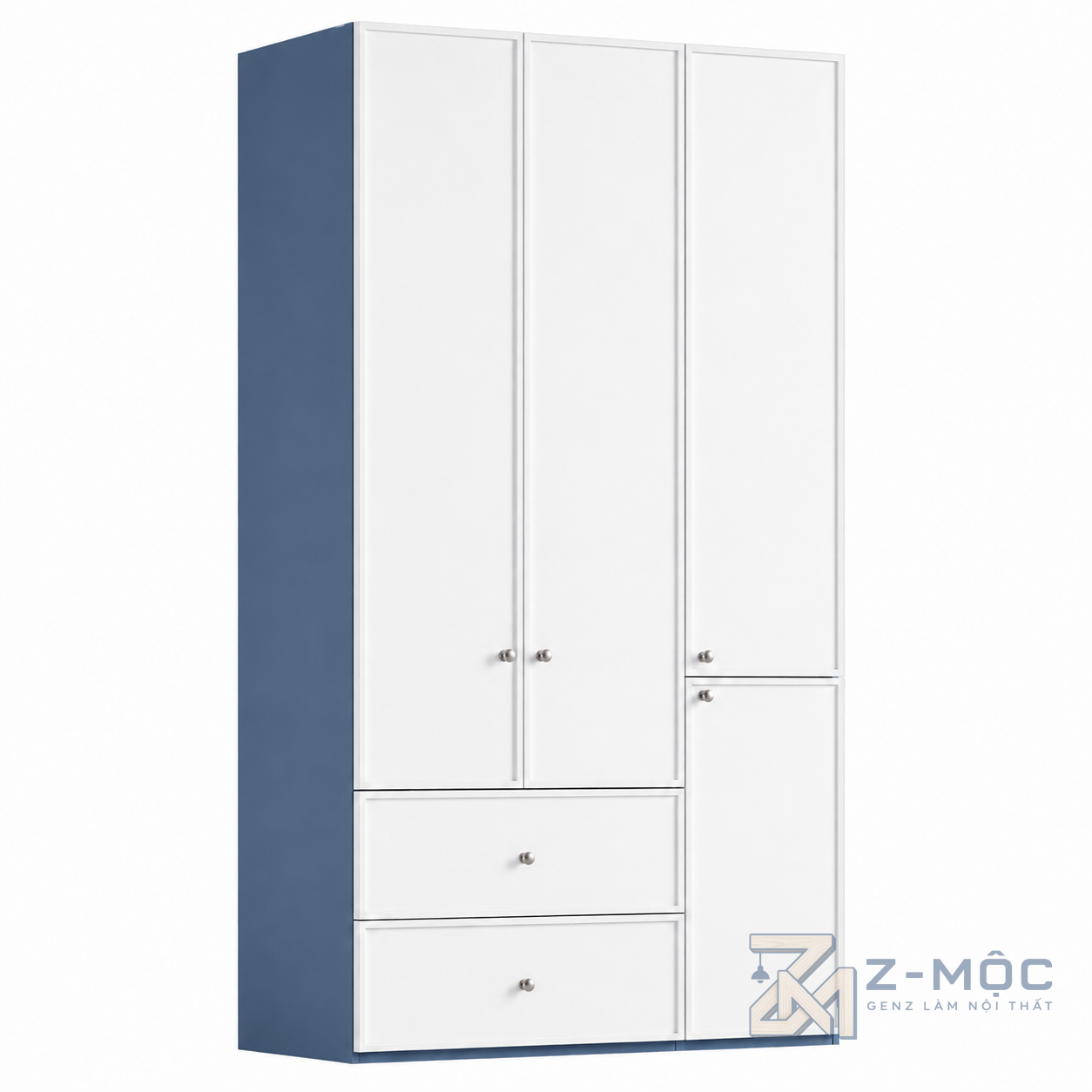 Tủ Quần Áo Phối Trắng Xanh Nhiều Ngăn Hiện Đại ZM-10035 - 1200x600x2400mm - ZM-10035.1