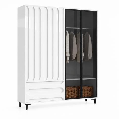 Tủ Quần Áo Trắng Phối Cánh Kính Đen Nhỏ Gọn ZM-10045 - 1600x600x1880mm - ZM-10045.2