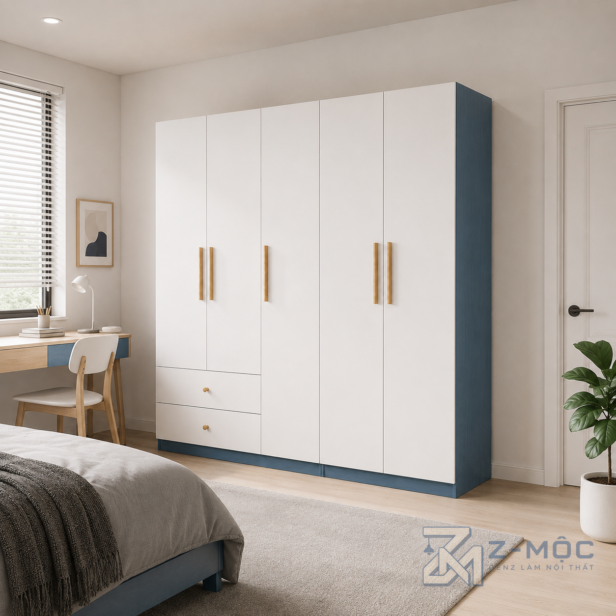 Tủ Quần Áo Xanh Cánh Trắng 2 Ngăn Kéo ZM-10023 - ảnh chi tiết 6