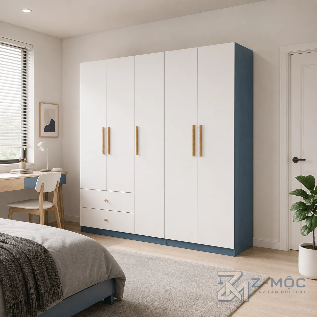 Tủ Quần Áo Xanh Cánh Trắng 2 Ngăn Kéo ZM-10023 - ảnh chi tiết 6