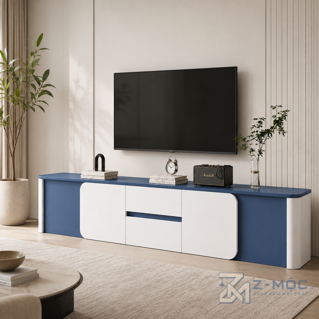 Tủ Tivi Xanh Trắng Gỗ MDF Hiện Đại ZM-90005 - ảnh chi tiết 7