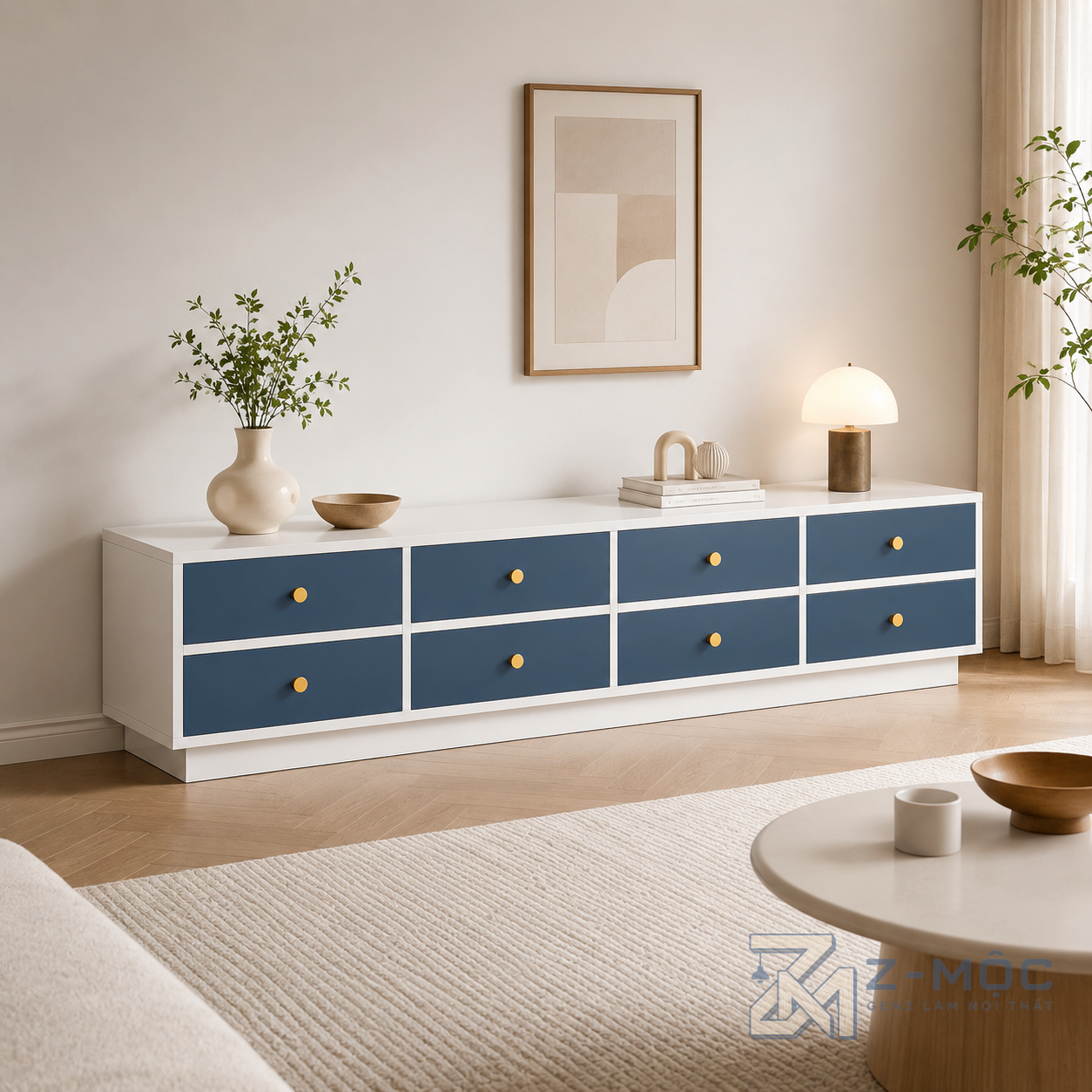 Tủ Tivi Xanh Trắng Nhiều Ngăn Kéo ZM-90013 - ảnh chi tiết 7