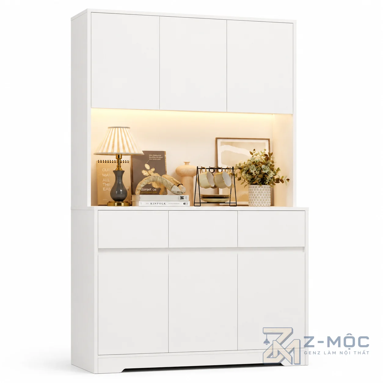 Tủ Trang Trí Khung Trắng Cánh Xanh Cho Phòng Khách ZM-94013 - ảnh chi tiết 1