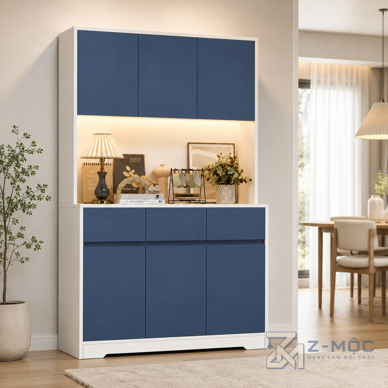 Tủ Trang Trí Khung Trắng Cánh Xanh Cho Phòng Khách ZM-94013 - ảnh chi tiết 7