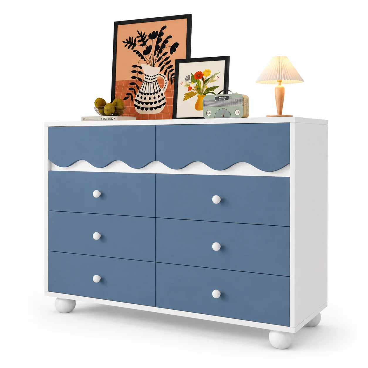 Tủ Trang Trí Mặt Ngăn Kéo Lượn Sóng Màu Xanh Phối Trắng ZM-94023 - 1200x400x850mm - ZM-94023.2