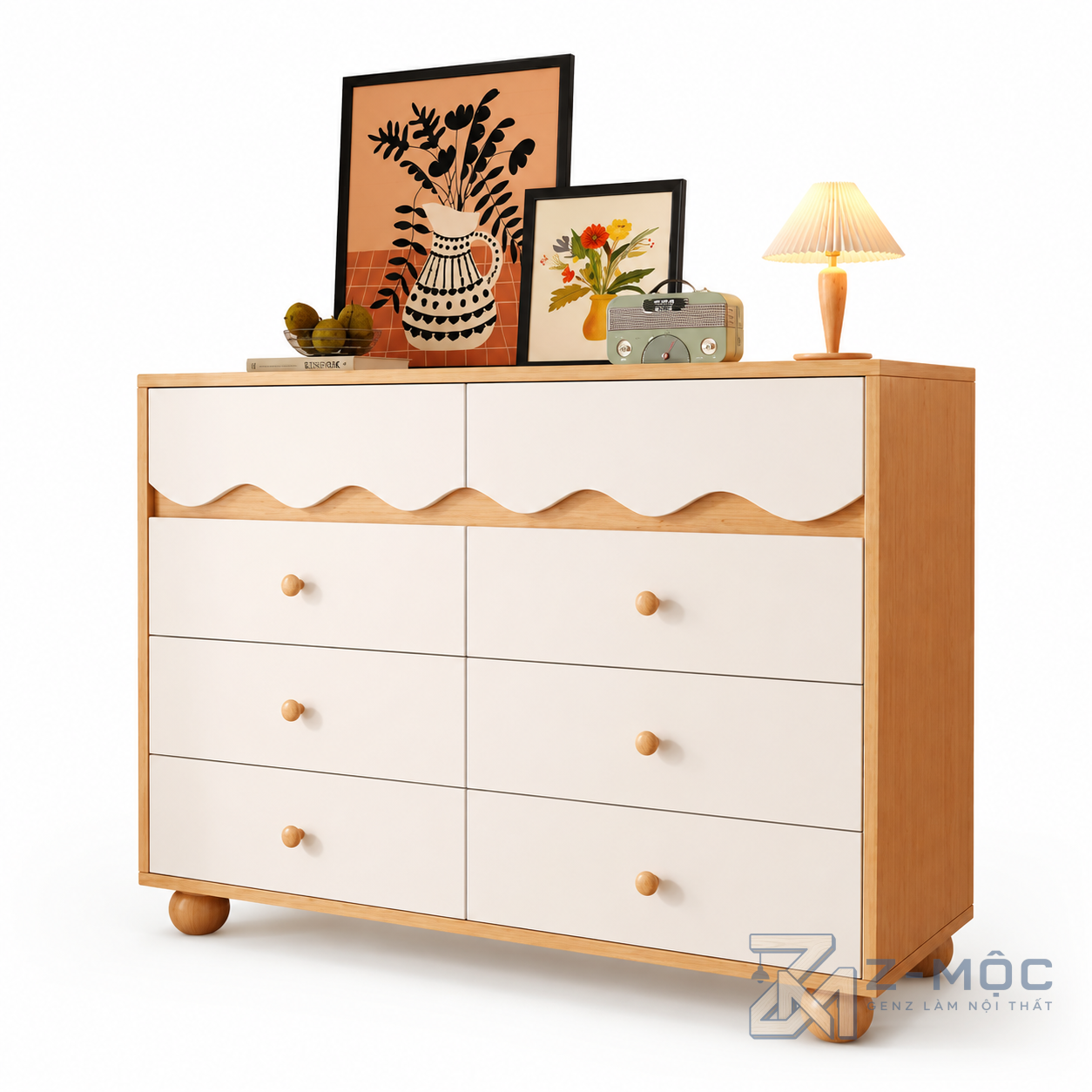 Tủ Trang Trí Mặt Ngăn Kéo Lượn Sóng Màu Xanh Phối Trắng ZM-94023 - ảnh chi tiết 8