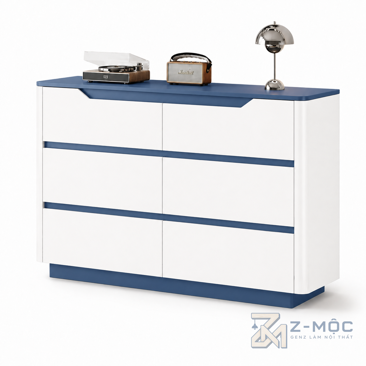 Tủ Trang Trí Nhiều Ngăn Kéo Màu Trắng Phối Xanh ZM-94018 - 1200x400x850mm - ZM-94018.1