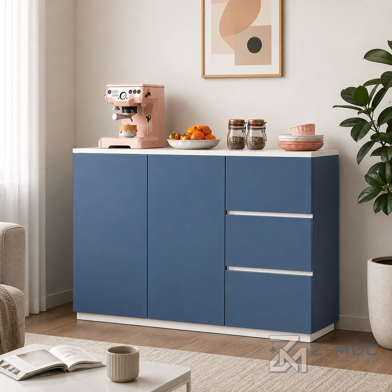 Tủ Trang Trí Nhiều Ngăn Màu Xanh Phối Trắng ZM-94020 - ảnh chi tiết 6