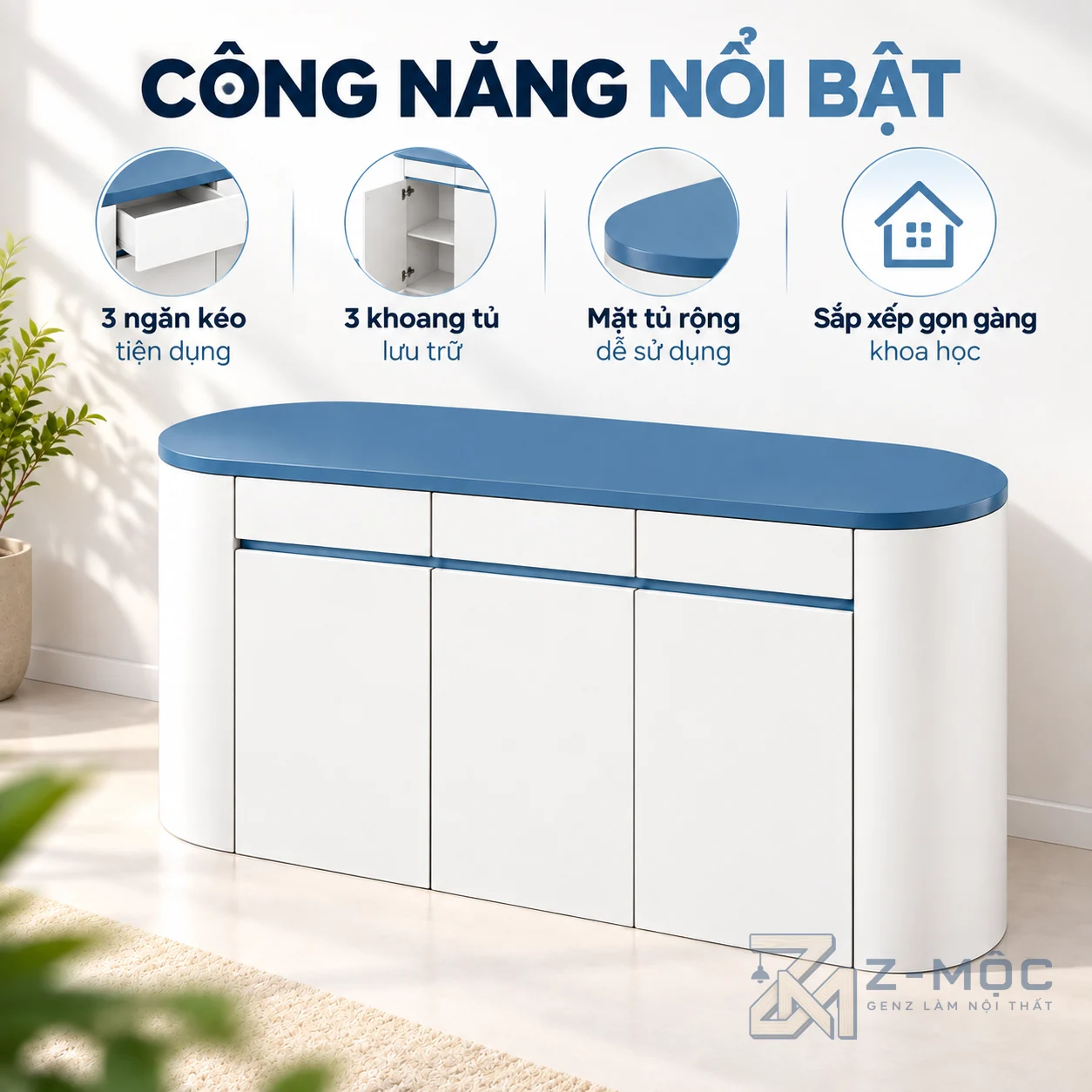 3 cánh 3 ngăn kéo, chia đồ dễ dàng