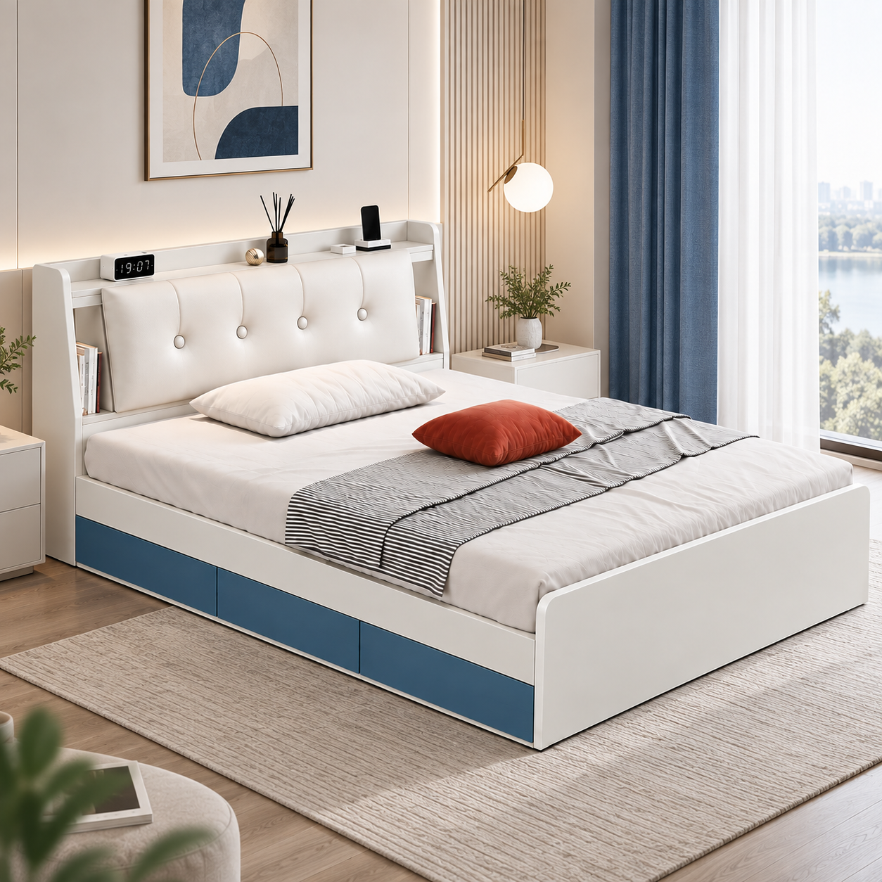 Giường Ngủ Có Kệ Đầu Giường Bọc Nệm Hiện Đại ZM-11046 - Ảnh 7