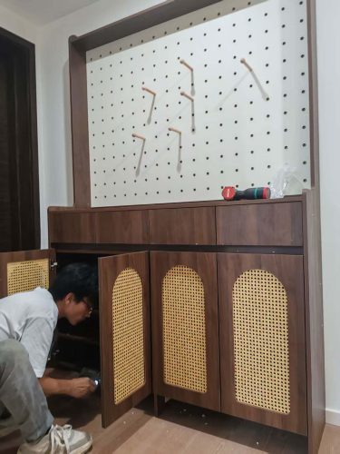 Tủ Giày Cánh Nan Mây Kết Hợp Bảng Treo Đồ ZM-95007 photo review