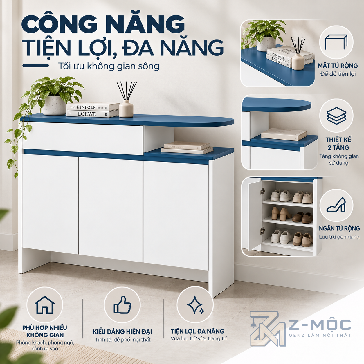 Ba cánh tủ tăng không gian lưu trữ