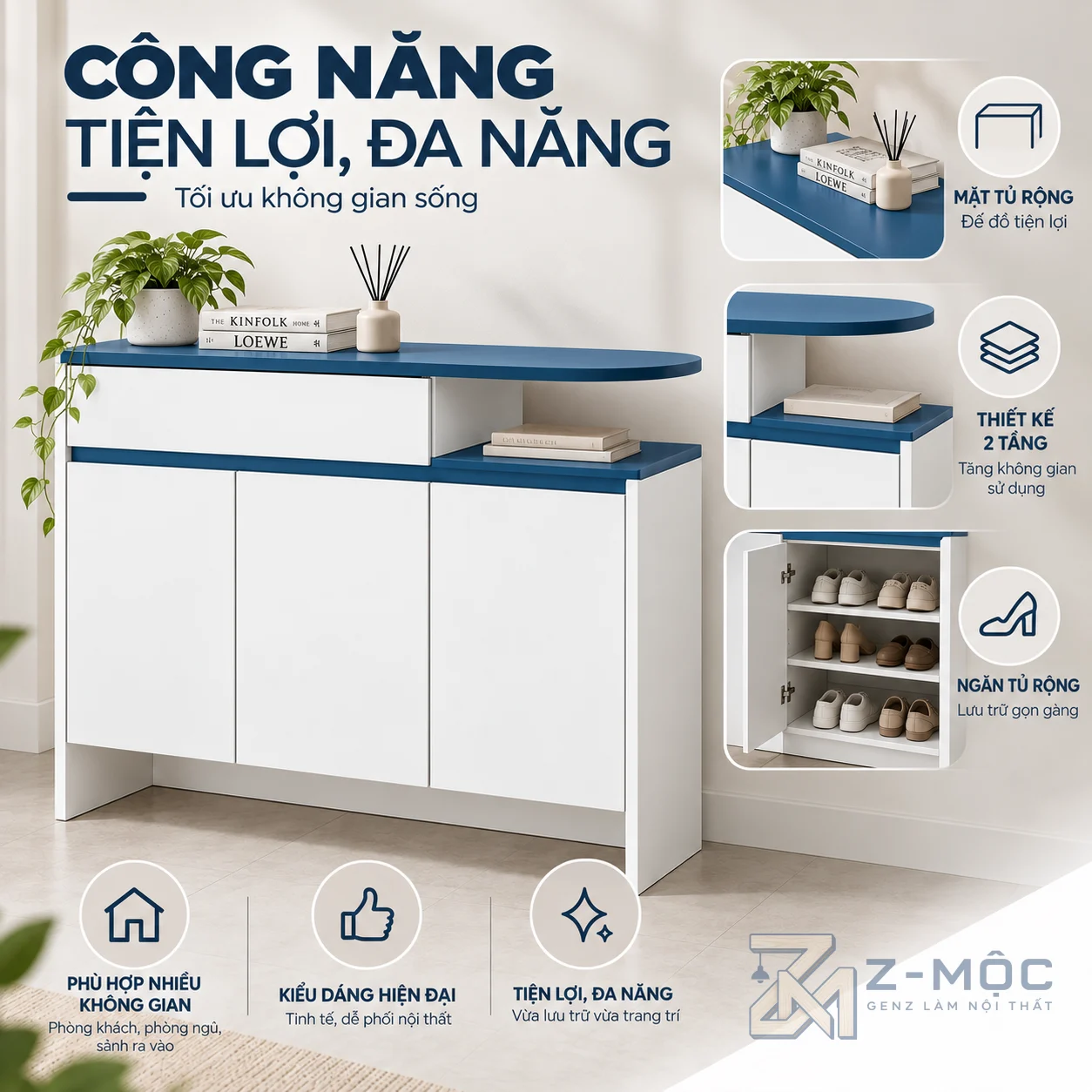 Ba cánh tủ tăng không gian lưu trữ