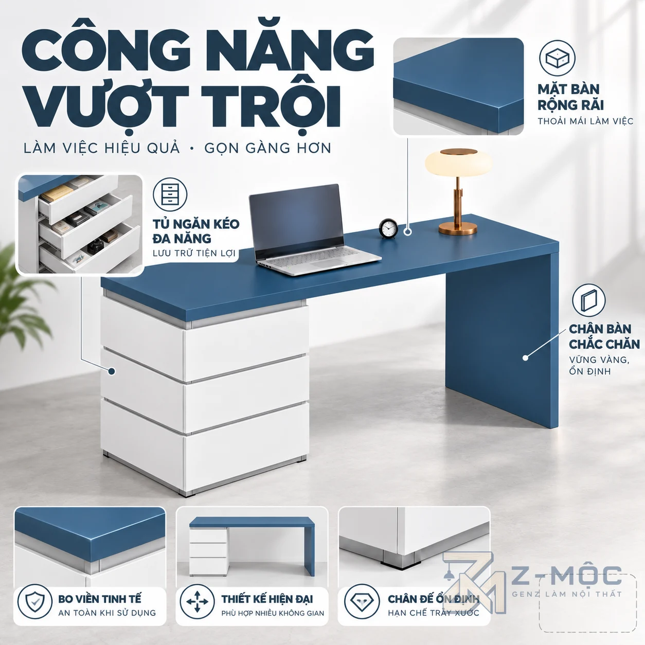 Ba ngăn kéo tăng không gian lưu trữ