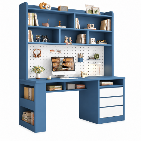 Bàn Học Liền Kệ Màu Xanh Nhiều Ngăn Đa Năng ZM-70070 - 1400x600x1900mm - ZM-70070.2
