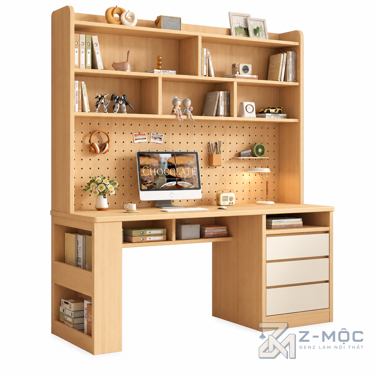 Bàn Học Liền Kệ Màu Xanh Nhiều Ngăn Đa Năng ZM-70070 - ảnh chi tiết 2