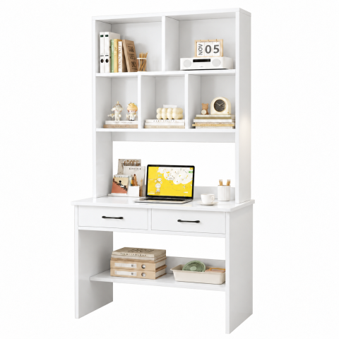 Bàn Học Liền Kệ Sách 2 Ngăn Kéo Màu Trắng ZM-70059 - 1200x600x1800 - ZM-70059.2