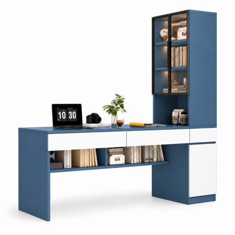Bàn Học Liền Kệ Sách Cánh Kính Hiện Đại ZM-70057 - 1700x600x2000mm - ZM-70057.1