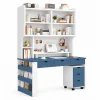 Bàn Học Liền Kệ Sách Kèm Kệ Di Động Màu Xanh Trắng ZM-70073 - 1400x600x1900mm - ZM-70073.2