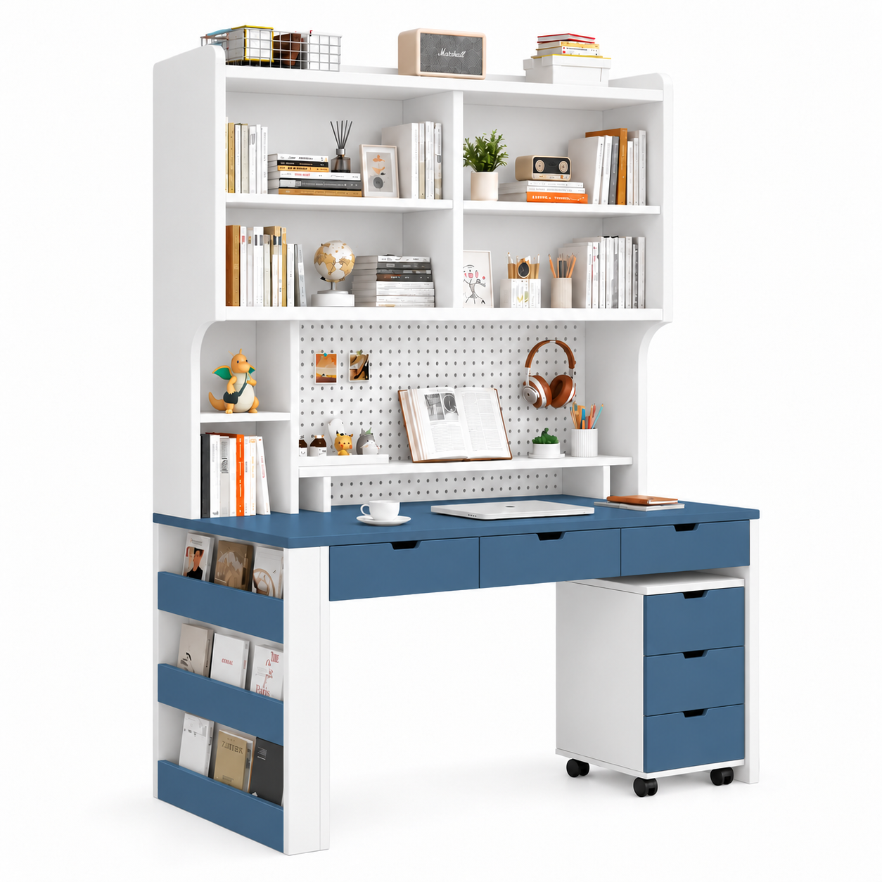 Bàn học liền kệ sách kèm kệ di động tiện dụng