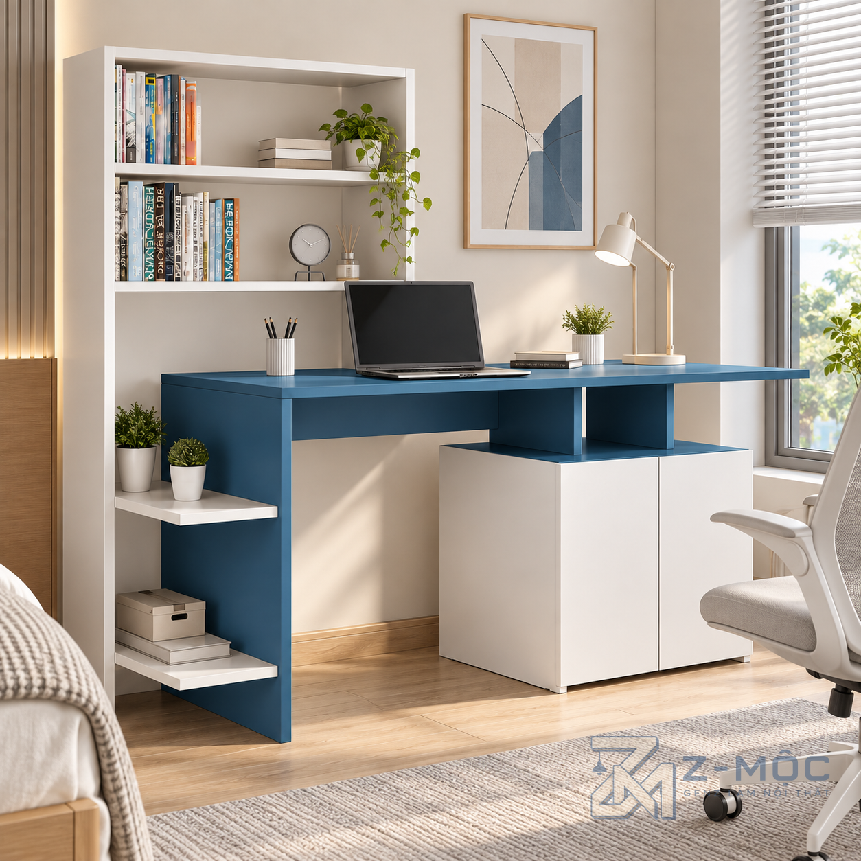 Bàn Học Liền Kệ Sách Kiểu Dáng Nhỏ Gọn Độc Đáo ZM-70081 - ảnh chi tiết 7