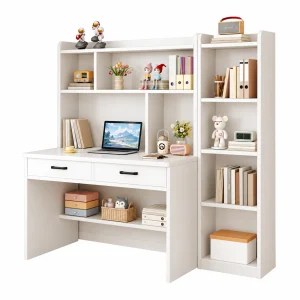 Bàn Học Liền Kệ Sách Màu Trắng Nhiều Tầng ZM-70064