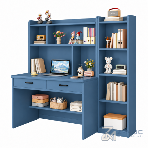 Bàn Học Liền Kệ Sách Màu Trắng Nhiều Tầng ZM-70064 - ảnh chi tiết 1