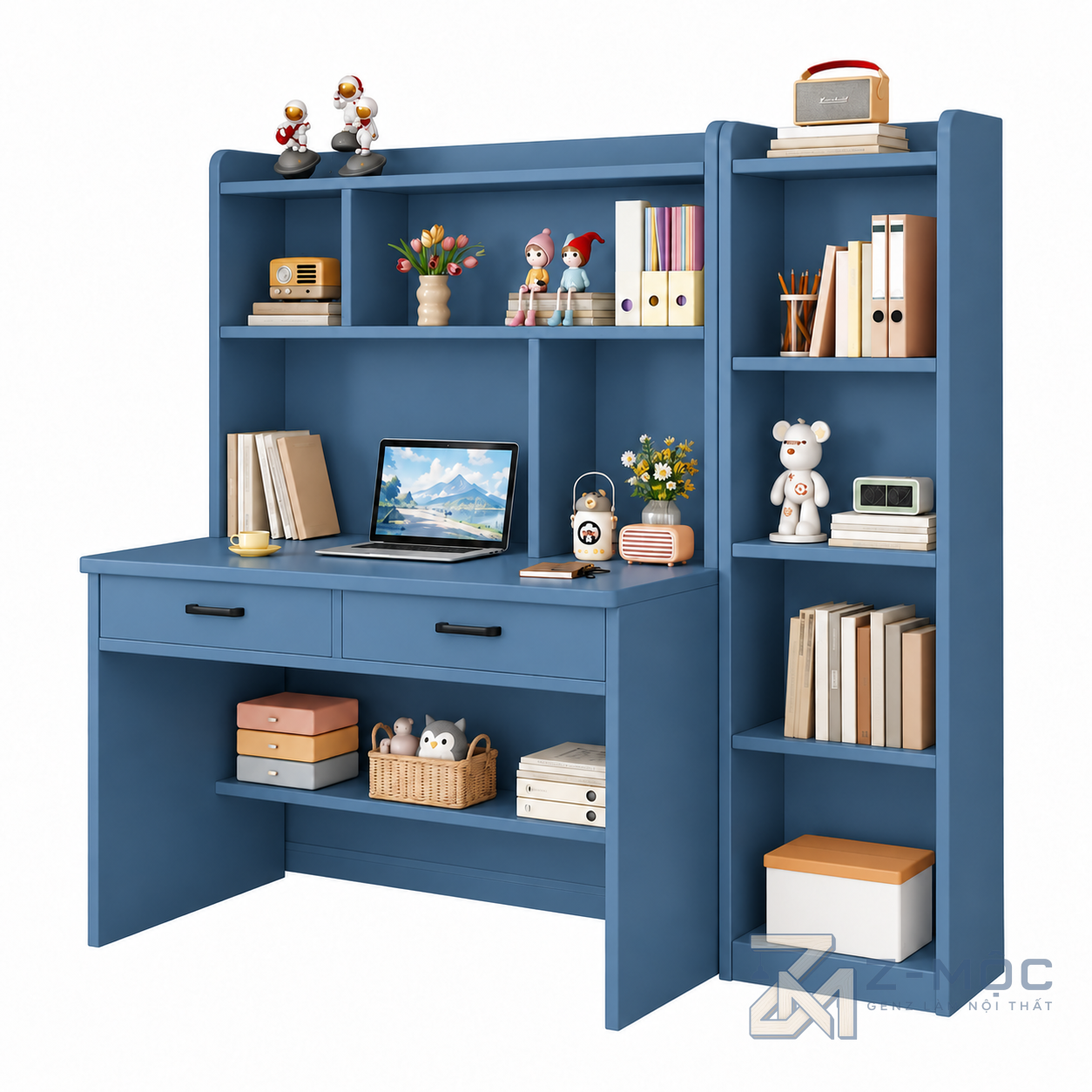 Bàn Học Liền Kệ Sách Màu Trắng Nhiều Tầng ZM-70064 - ảnh chi tiết 1