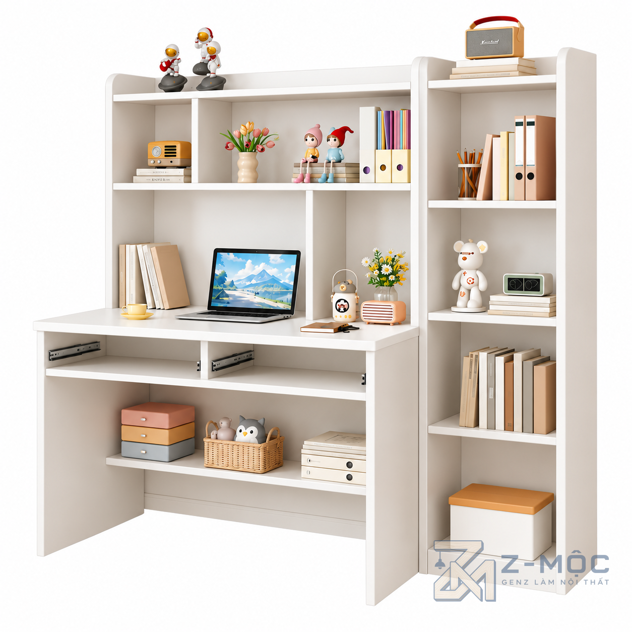 Bàn Học Liền Kệ Sách Màu Trắng Nhiều Tầng ZM-70064 - ảnh chi tiết 6