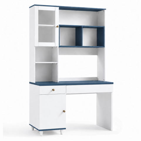 Bàn Học Liền Kệ Sách Màu Trắng Xanh Hiện Đại ZM-70083 - 1400x600x2000mm - ZM-70083.2