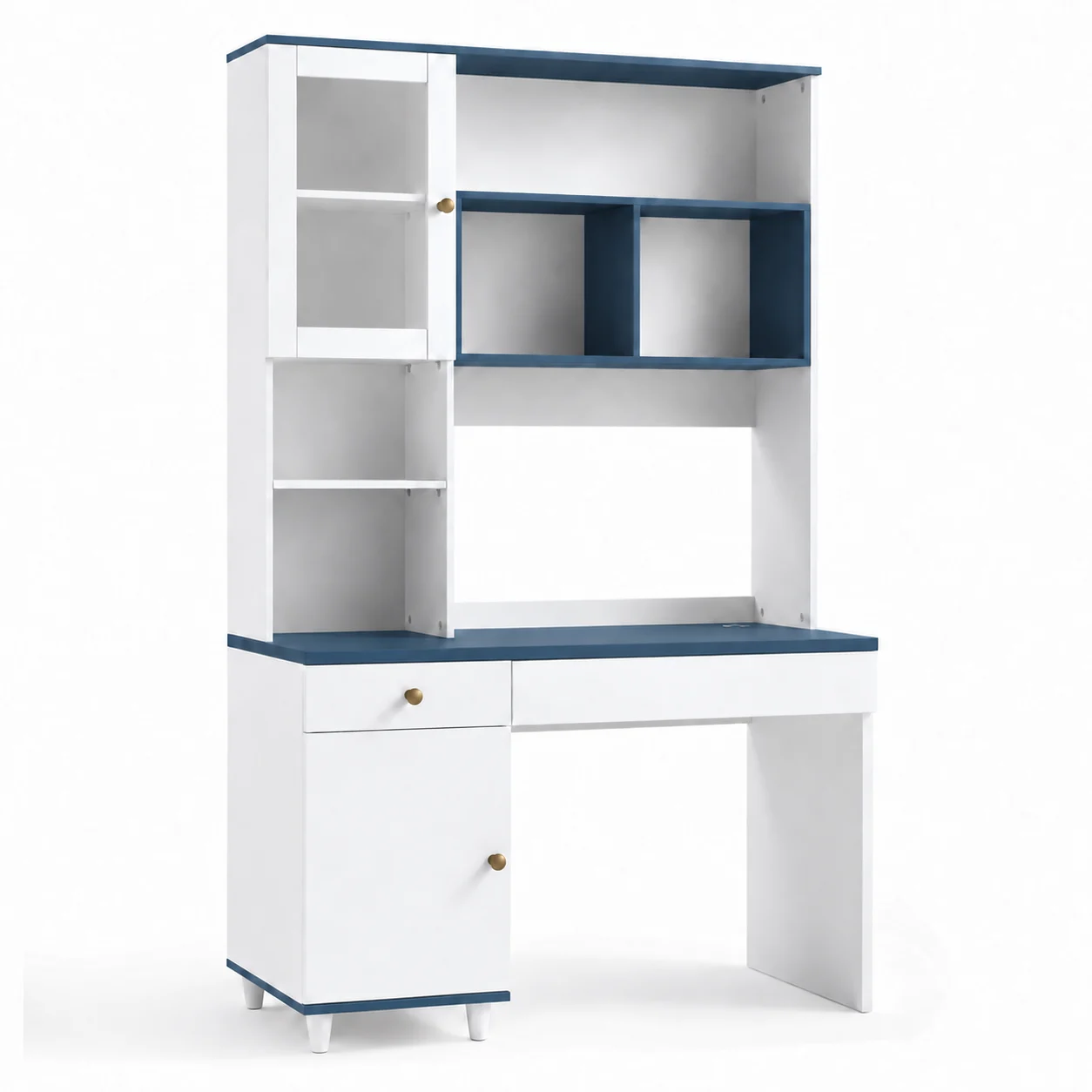 Bàn Học Liền Kệ Sách Màu Trắng Xanh Hiện Đại ZM-70083 - 1400x600x2000mm - ZM-70083.2