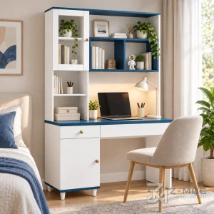 Bàn Học Liền Kệ Sách Màu Trắng Xanh Hiện Đại ZM-70083 - ảnh chi tiết 8