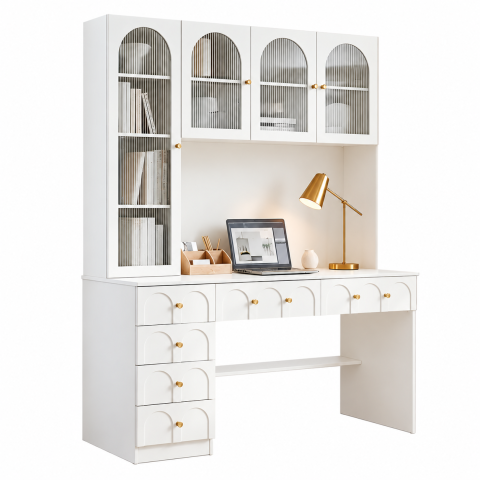 Bàn Học Liền Tủ Kính Vòm Màu Trắng ZM-70080 - 1600x600x2000mm - ZM-70080.2