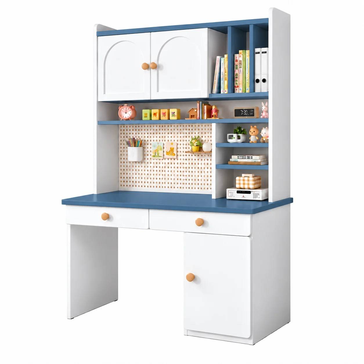 Bàn Học Trẻ Em Liền Tủ Kệ Trắng Xanh ZM-70078 - 1400x600x1900mm - ZM-70078.2