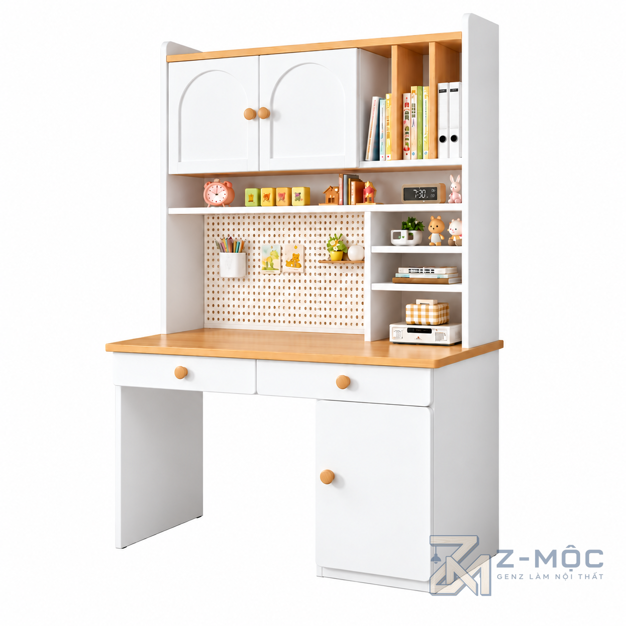 Bàn Học Trẻ Em Liền Tủ Kệ Trắng Xanh ZM-70078 - ảnh chi tiết 1