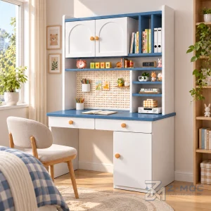 Bàn Học Trẻ Em Liền Tủ Kệ Trắng Xanh ZM-70078 - ảnh chi tiết 7
