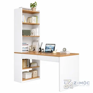 Bàn Học Và Làm Việc Liền Kệ Sách Cao Màu Trắng Xanh ZM-70063 - ảnh chi tiết 1