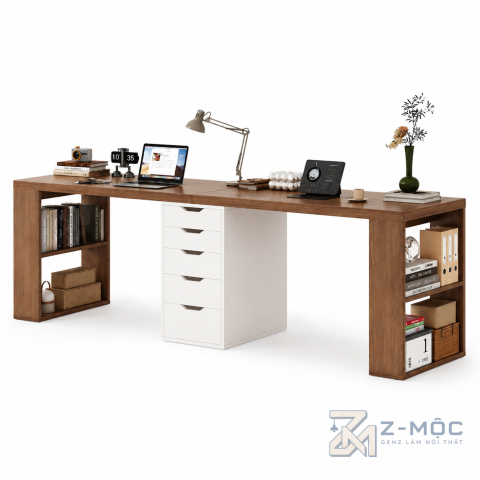 Bàn Làm Việc Đôi Có Kệ Ngăn Kéo ZM-70062 - ảnh chi tiết 1