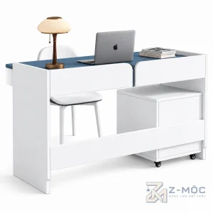 Bàn Làm Việc Kèm Kệ Di Động Màu Trắng Xanh ZM-70056 - ảnh chi tiết 2