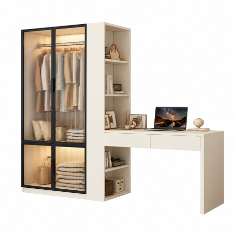 Bàn Làm Việc Liên Tủ Quần Áo Cánh Kính Sọc ZM-70068 - 1200x600x1900mm + Tủ 800x600x1900mm - ZM-70068.3