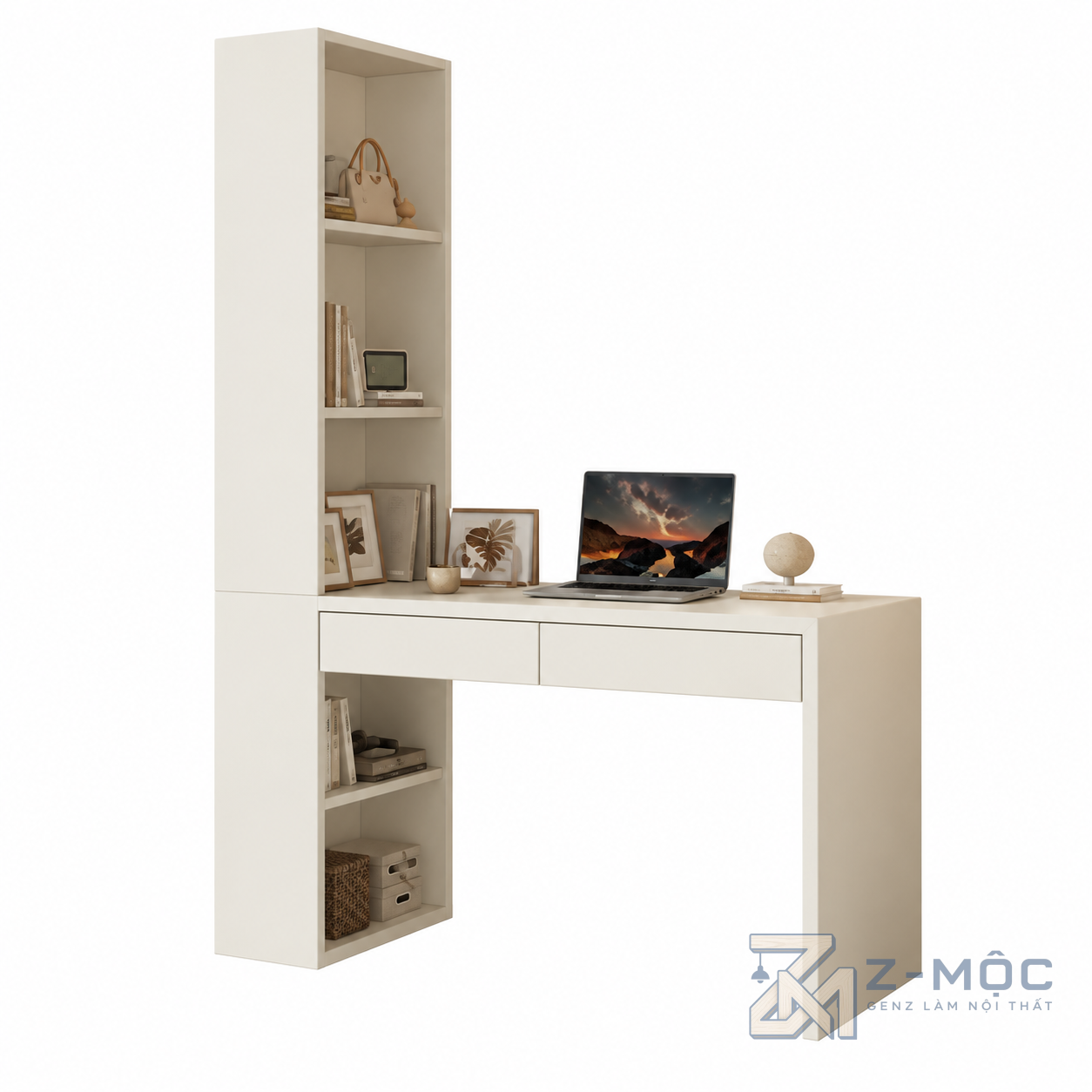Bàn Làm Việc Liên Tủ Quần Áo Cánh Kính Sọc ZM-70068 - 1200x600x1900mm - ZM-70068.1
