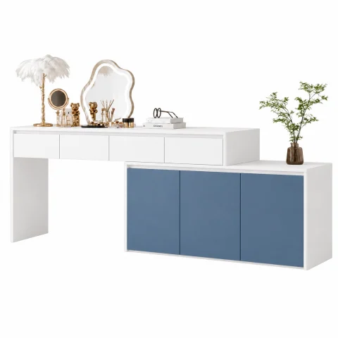 Bàn Trang Điểm Xanh Trắng Có Tủ Lưu Trữ ZM-12006