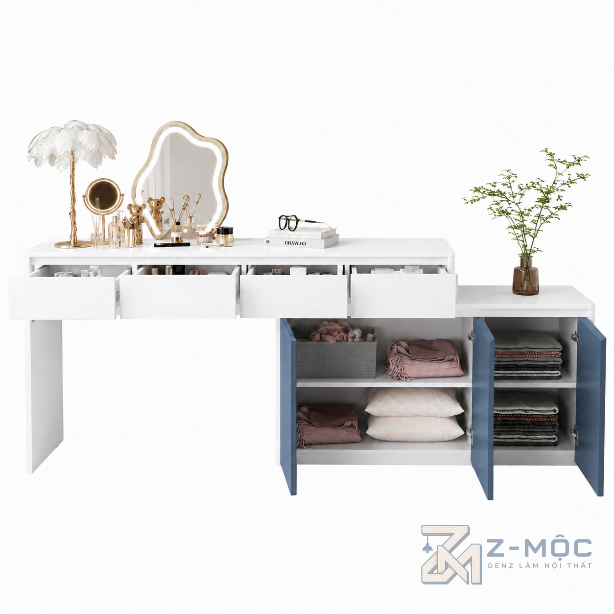 Bàn Trang Điểm Xanh Trắng Có Tủ Lưu Trữ ZM-12006 - ảnh chi tiết 7