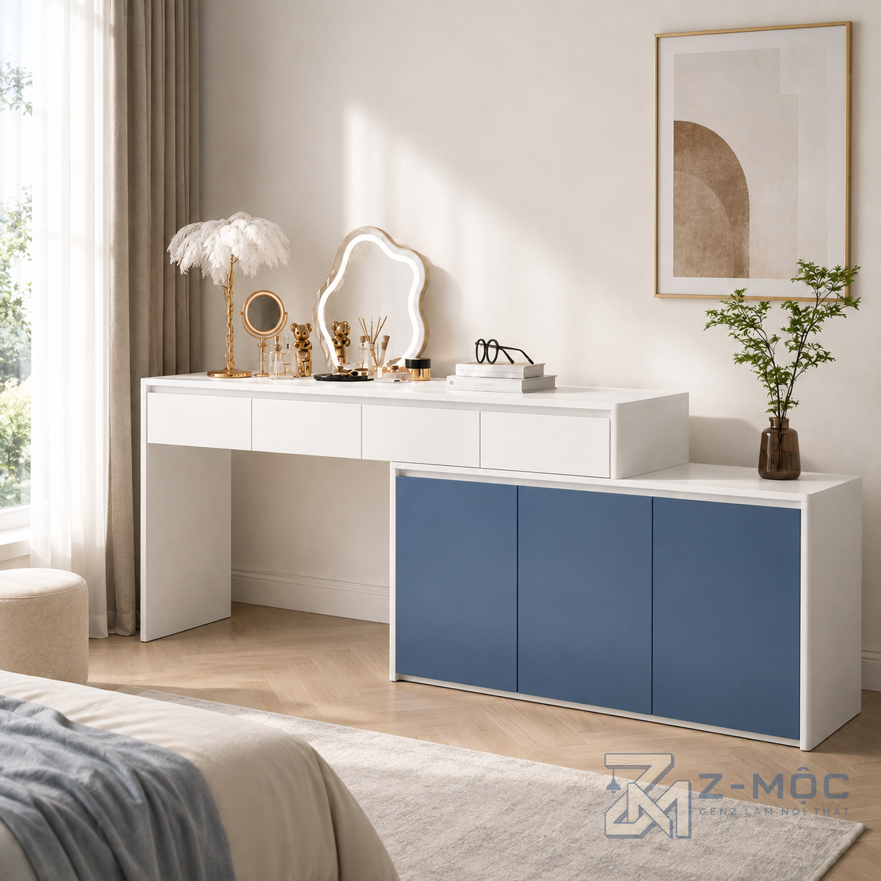 Bàn Trang Điểm Xanh Trắng Có Tủ Lưu Trữ ZM-12006 - ảnh chi tiết 8