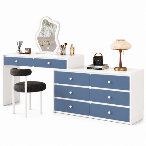 Bàn Trang Điểm Xanh Trắng Hiện Đại Độc Đáo ZM-12009 - 1200x400x750x + Tủ 1200x400x600mm - ZM-12009.2