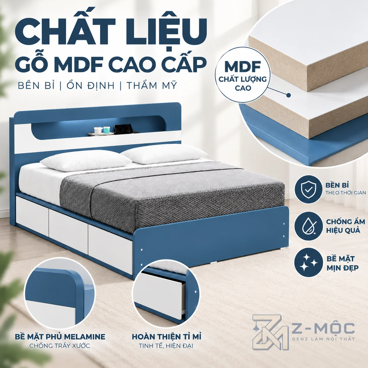 Chất liệu gỗ công nghiệp phủ Melamine