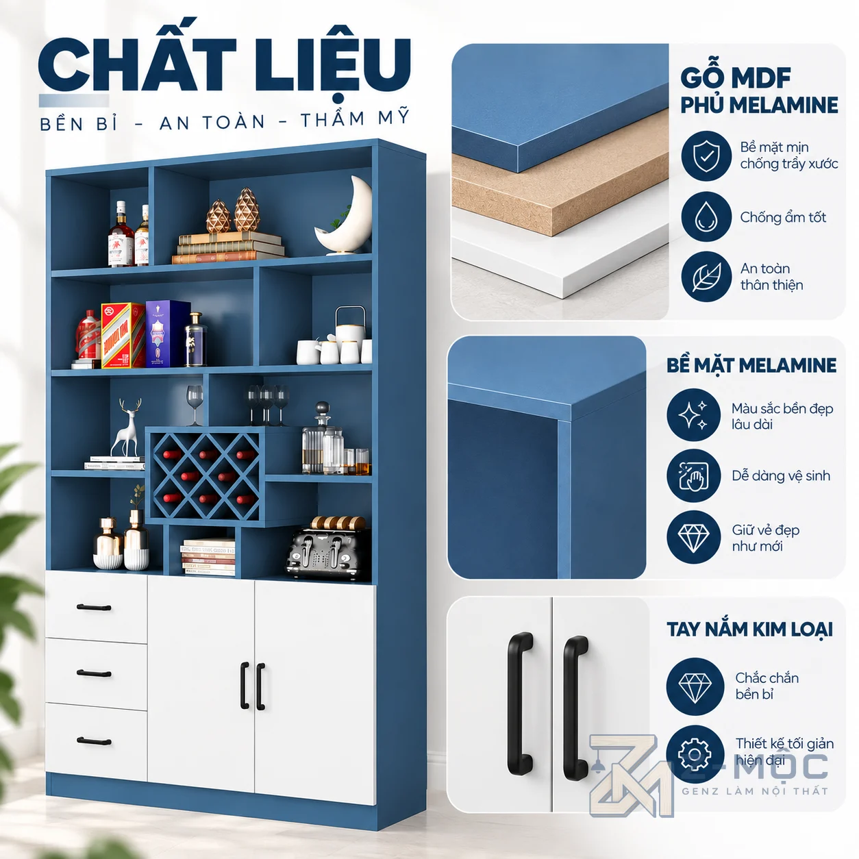Chất liệu gỗ MDF phủ Melamine