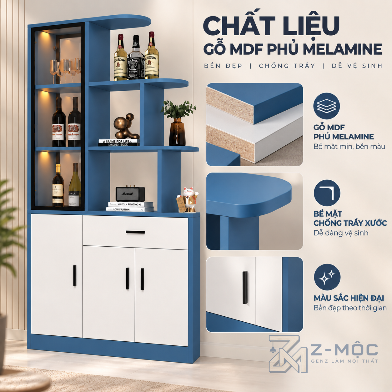 Chất liệu gỗ MDF phủ melamine