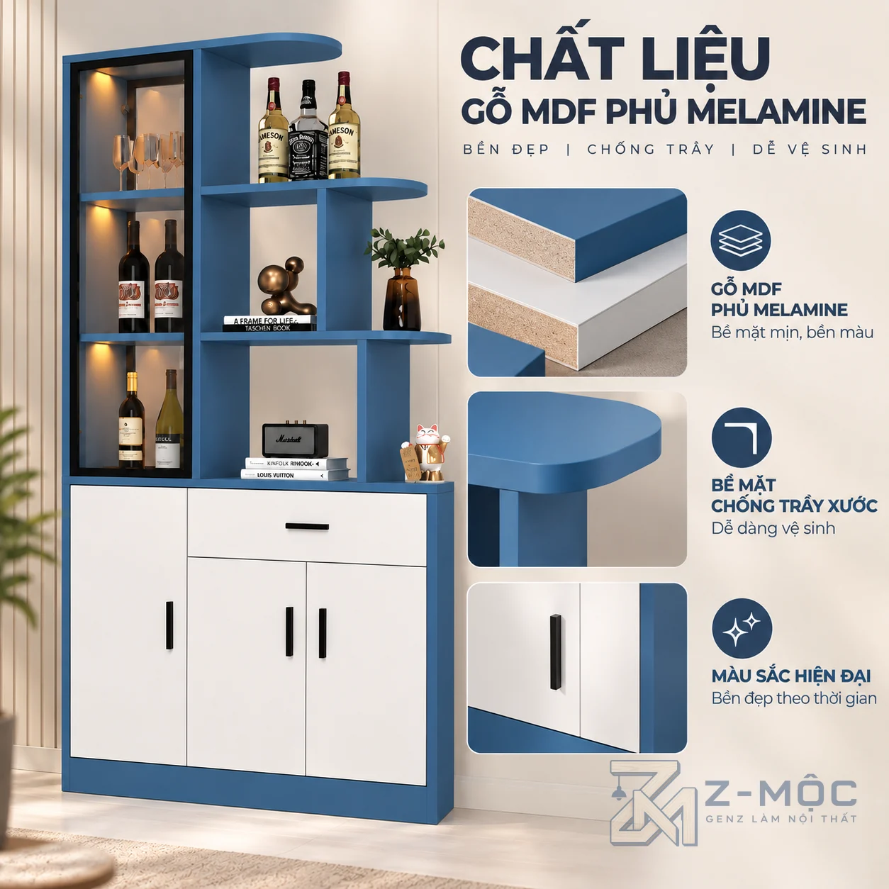 Chất liệu gỗ MDF phủ melamine