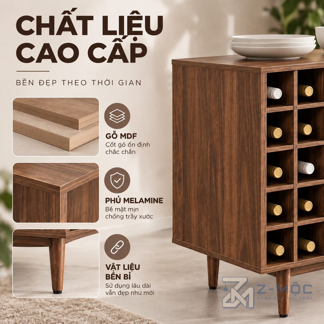Chất liệu gỗ MDF phủ Melamine